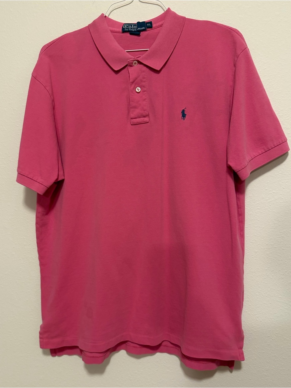Ralph Lauren Men's Polo Shirt in Bright Pink with Navy Logo